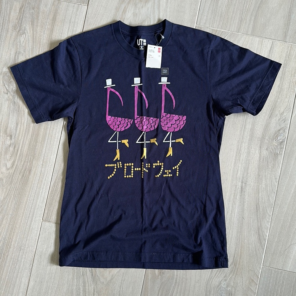 Navy Blue Uniqlo tee with flamingos